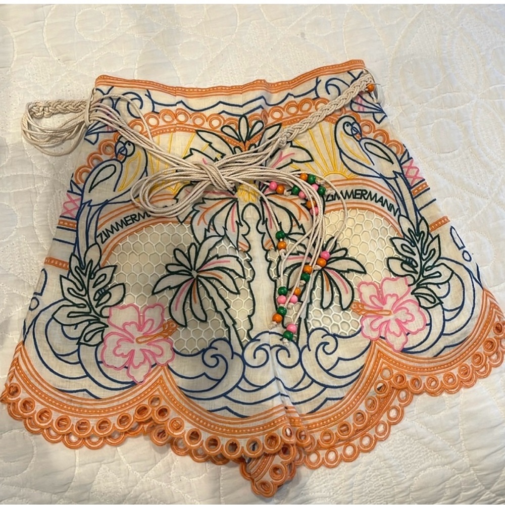 Zimmermann Orange and Blue Bermudas with Tropical Design